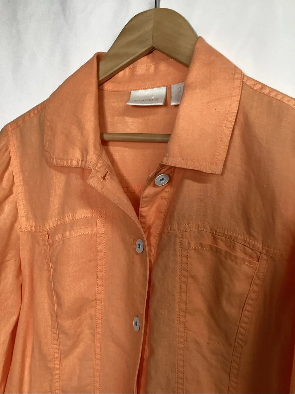CHICO’S Cantaloupe Linen Trucker Jacket Size 2